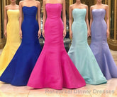 Elegant Mermaid Yellow Strapless Satin Long Semi Formal Prom Evening Dresses Classy